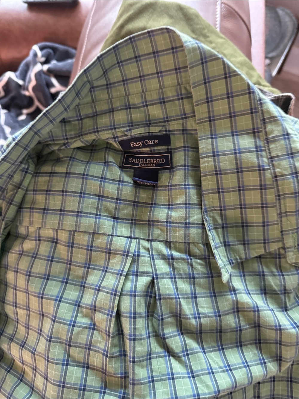 Saddlebred Men’s Green and Blue Plaid Button-Down Shirt